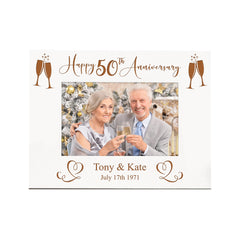 Personalised 50th Anniversary White Wooden Engraved Photo Frame Gift