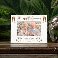 Personalised 60th Anniversary White Wooden Engraved Photo Frame Gift