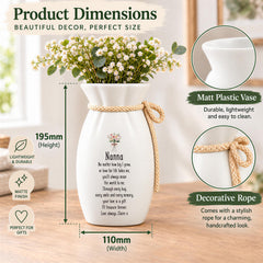 a vase with flowers in it labeled product dimensionss