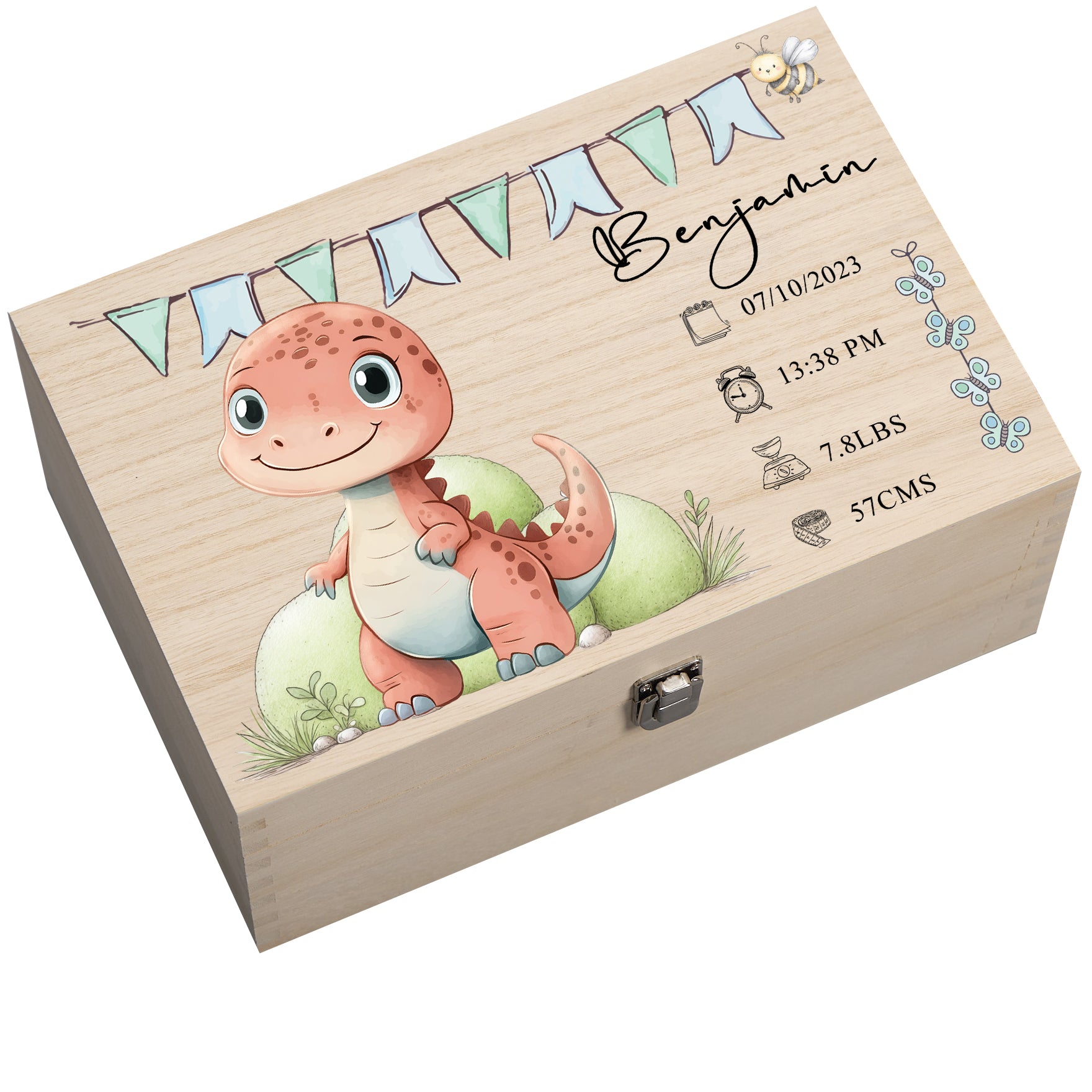 Personalised Wooden Baby Memory Keepsake Box With Cute Animals