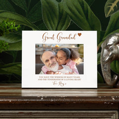 Personalised Great Grandad White Wooden Photo Frame Gift