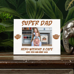 Super Dad Comic Style Personalised White Photo Frame Gift