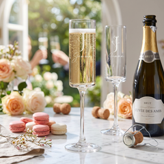 Modern & Elegant Personalised Tall Champagne Prosecco Glass Any Name and Floral Monogram Champagne Glasses ukgiftstoreonline
