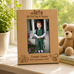 Personalised Nursery Photo Frame – First Day Nursery Gift With Oak Finish Photo Frame ukgiftstoreonline