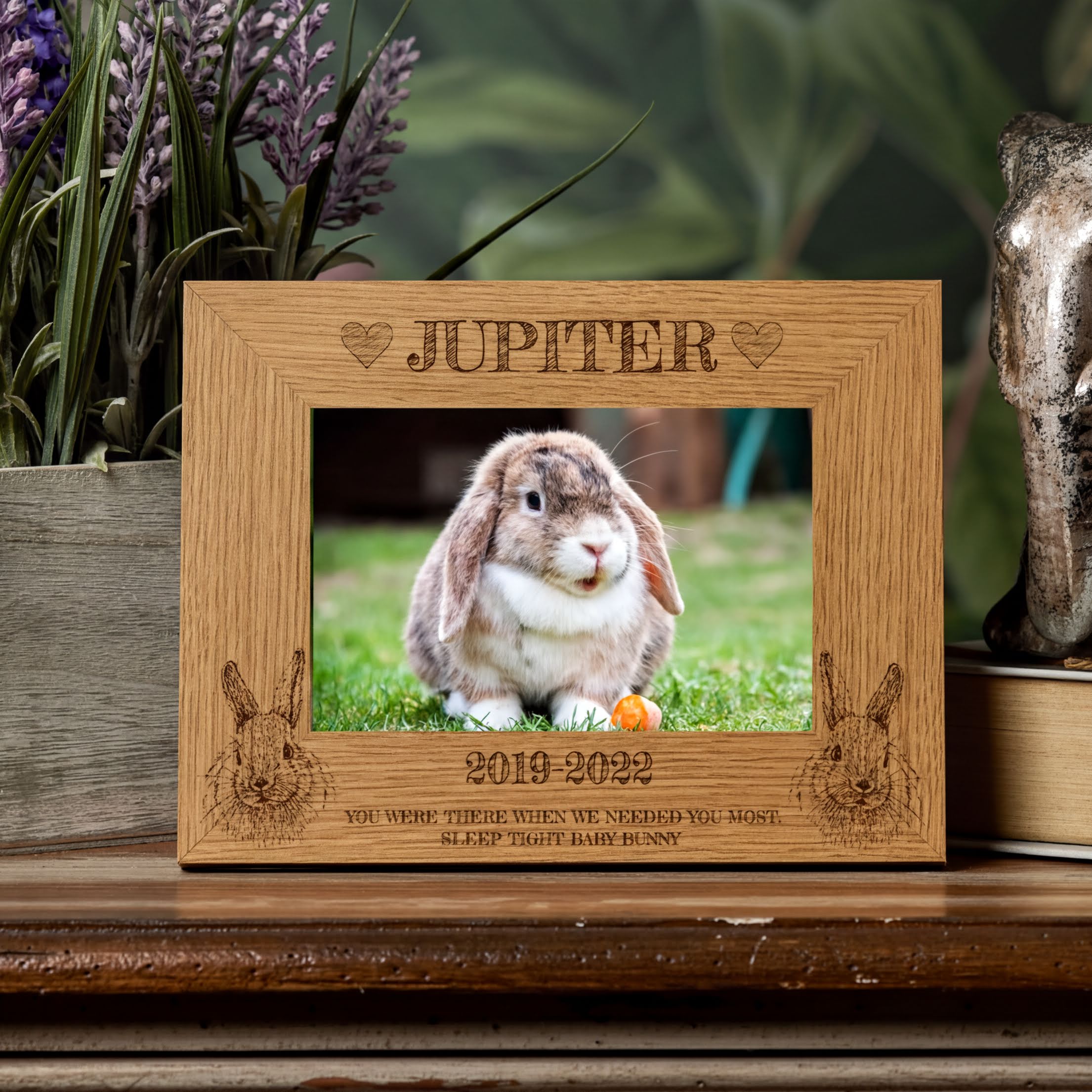 Personalised Rabbit Remembrance Memorial Engraved Wooden Photo Frame gift personalised photo frames ukgiftstoreonline