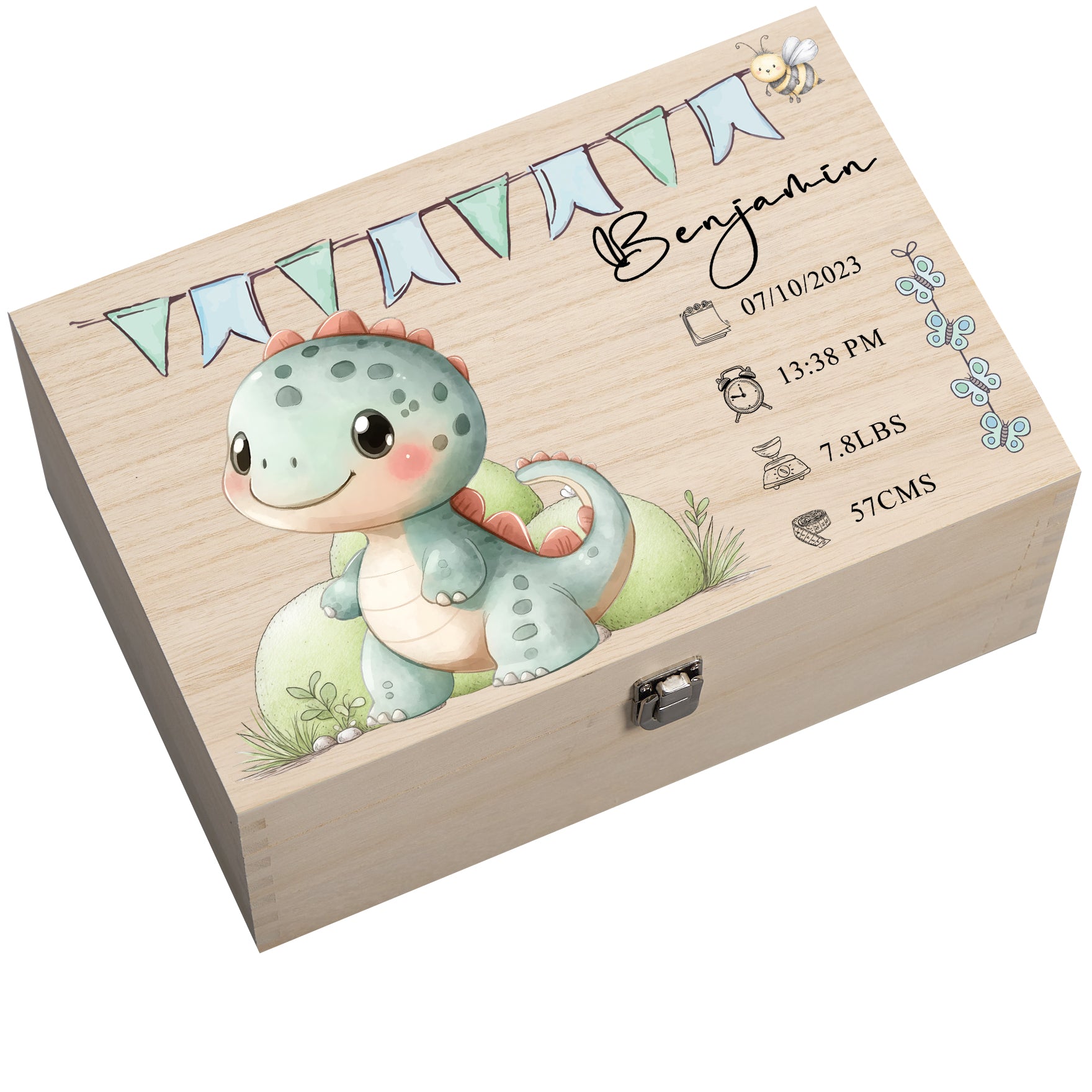 Personalised Wooden Baby Memory Keepsake Box With Cute Animals