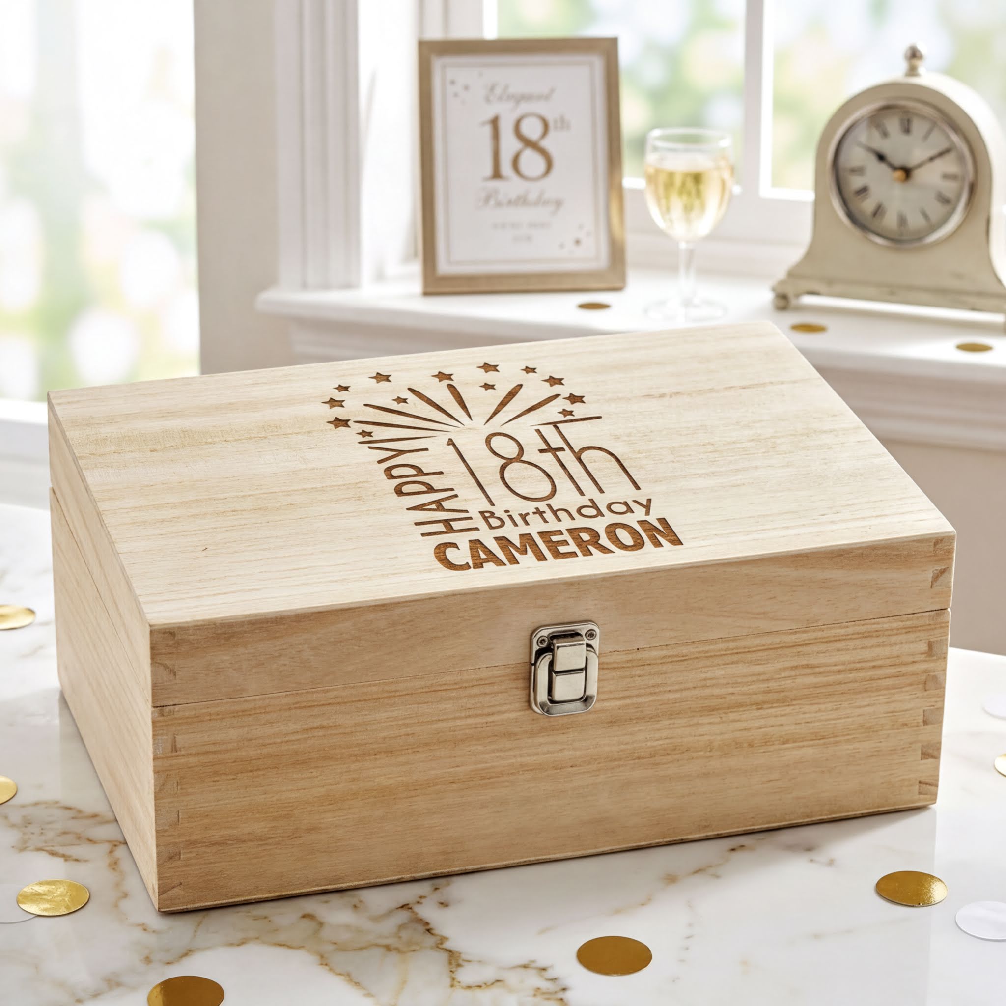 Personalised Keepsake Box – Large Wooden 18th Birthday Gift With Custom Name Keepsake Memory Box Raised Words