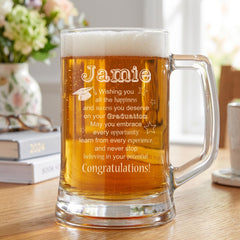 Personalised Beer Tankard – Engraved Glass Mug 510ml | Graduation Gift Boxed ukgiftstoreonline
