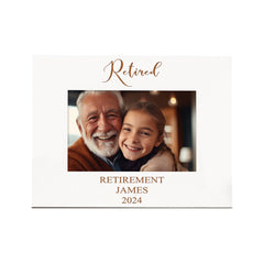 Personalised Retirement Gift White Wooden Photo Frame