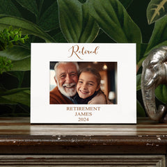 Personalised Retirement Gift White Wooden Photo Frame