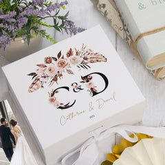 ukgiftstoreonline Personalised Boho Style Black Text Wedding Keepsake Memory Box Gift