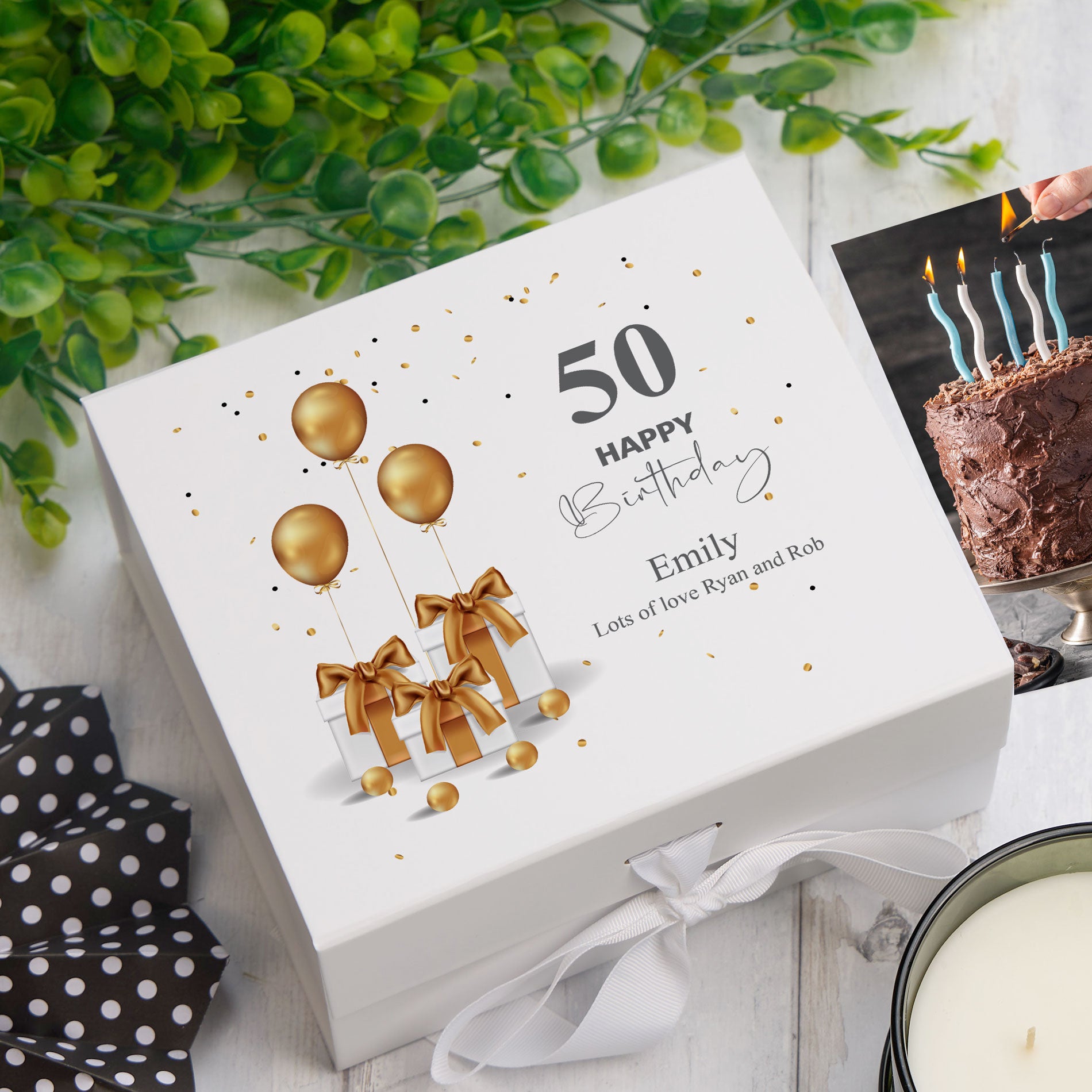 Personalised 50th Birthday Keepsake Memory Box Gold Presents