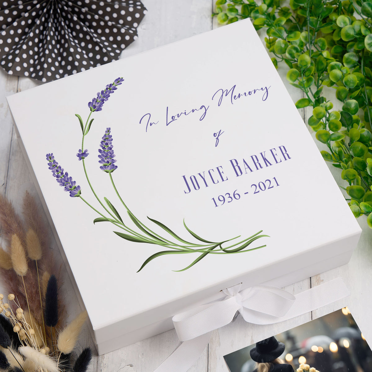 Personalised In Loving Memory Remembrance Keepsake Box Lavender design