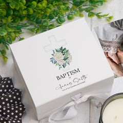 ukgiftstoreonline Personalised Baptism Green Cross Keepsake Memory Box Gift