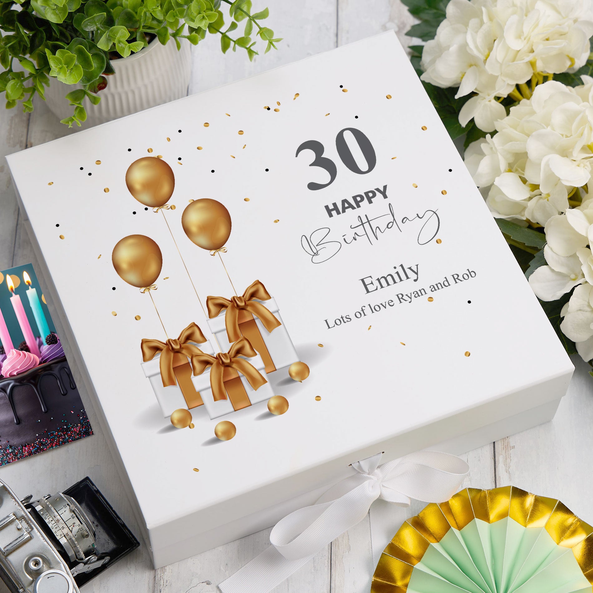 Personalised 30th Birthday Keepsake Memory Box Gold Presents