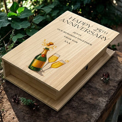Personalised 25th Anniversary Wooden Keepsake Memory Book Shape Box For Photos etc