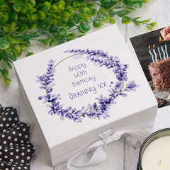 ukgiftstoreonline Personalised Lavender Wreath Birthday Gift Box Keepsake Memory Storage