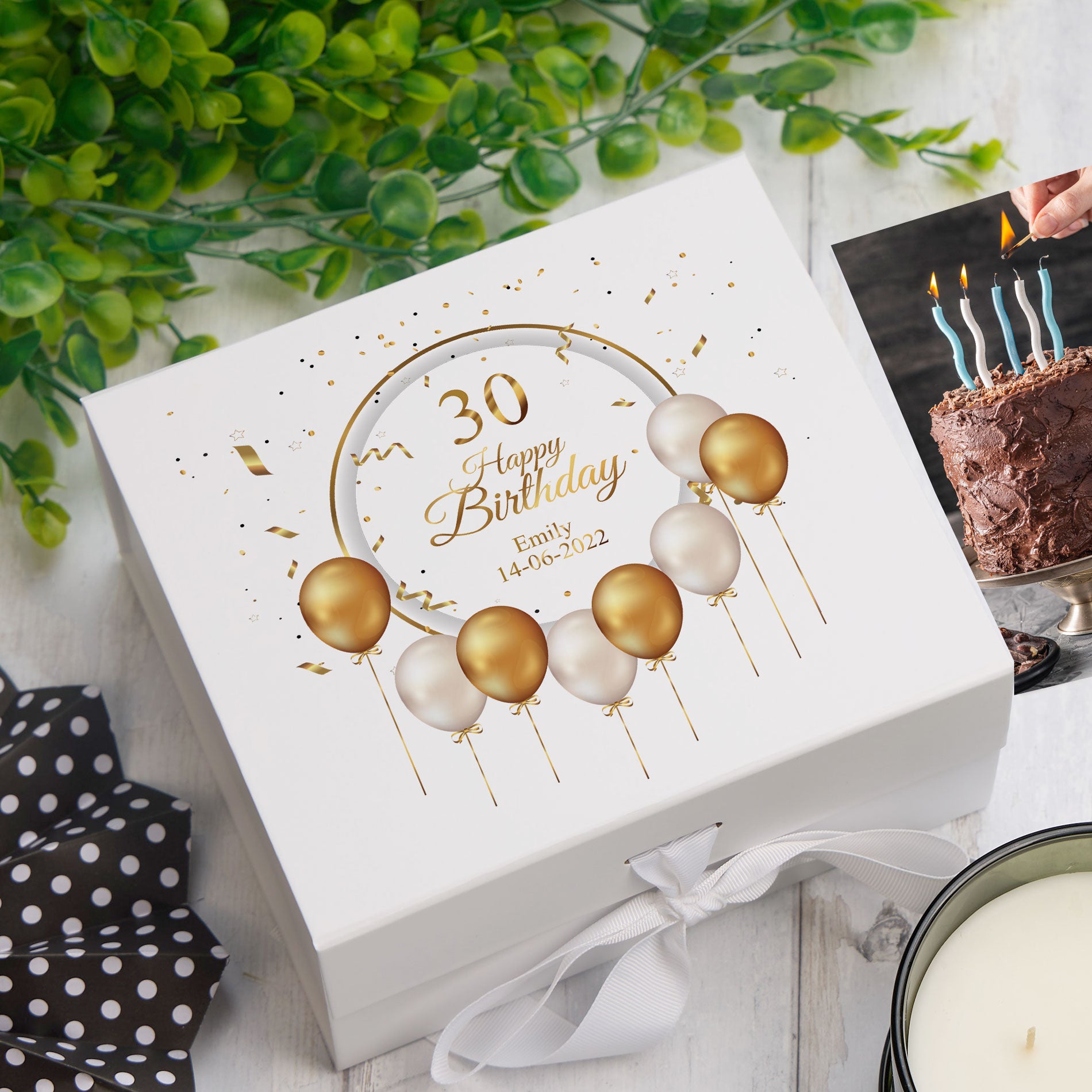 Personalised 30th Birthday Keepsake Box Gift With Gold Balloons