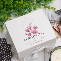 ukgiftstoreonline Personalised Christening Pink Cross Keepsake Memory Box Gift