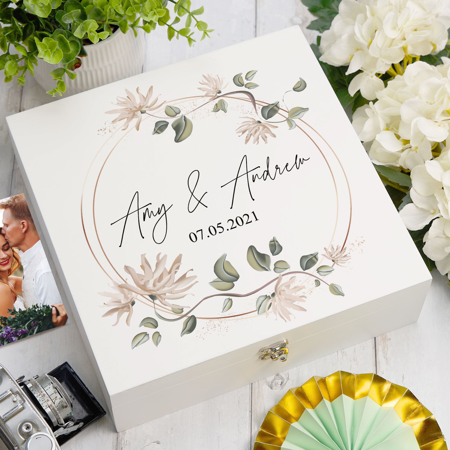 Personalised Wedding Keepsake Memory box Gift With Wreath