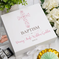 ukgiftstoreonline Personalised Baptism ornate cross Keepsake Memory Box