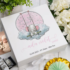 ukgiftstoreonline Personalised Baby Girl Gift Keepsake Memory Box Elephant On Swing