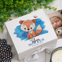 ukgiftstoreonline Personalised Baby Boy Cute Fox Design Keepsake Memory Box