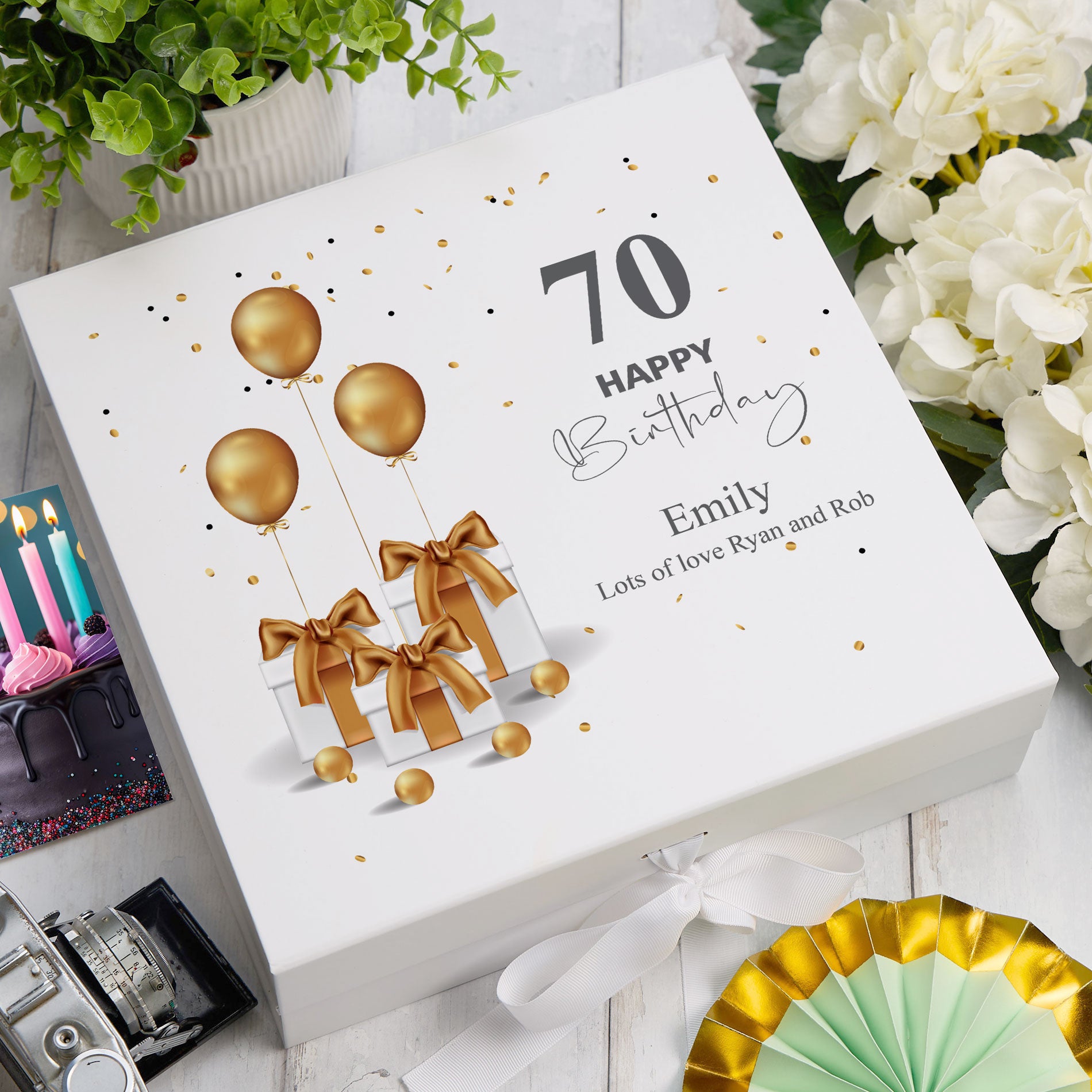 Personalised 70th Birthday Keepsake Memory Box Gold Presents