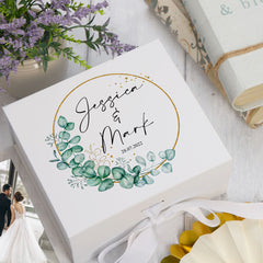 Personalised Wedding Keepsake Box Gift With Wreath and Eucalyptus