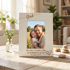 Personalised Dad Love Heart White Wooden Engraved Portrait Photo Frame Photo Frame ukgiftstoreonline