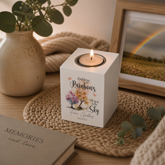 Memorial Tea Light Candle Holder, Personalised Rainbow Wood 10Cm Tea Light Holder ukgiftstoreonline