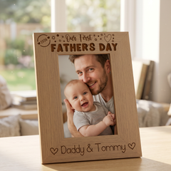 ukgiftstoreonline Personalised Our first Fathers Day Photo Frame Oak wood finish Portrait Father's Day Photo Frame ukgiftstoreonline