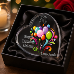 Personalised 70th Birthday Balloon Heart Block In Gift Box Personalised Plaque Gift ukgiftstoreonline