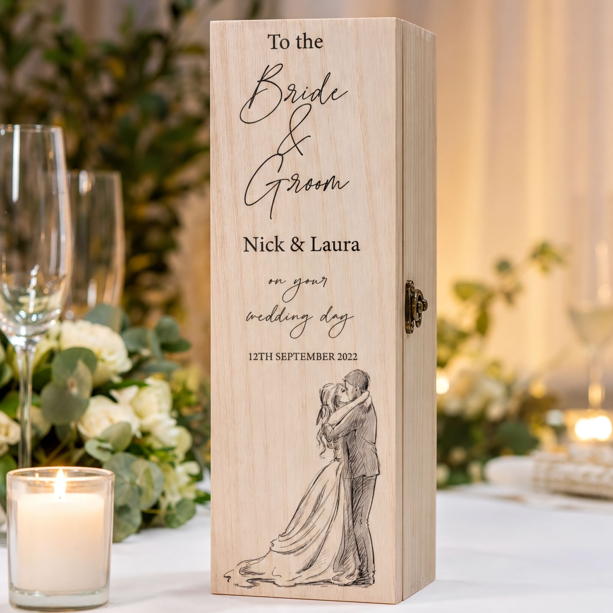 Personalised Wooden Wine or Champagne Box Wedding Keepsake Gift Couple Champagne Bottle Holder ukgiftstoreonline