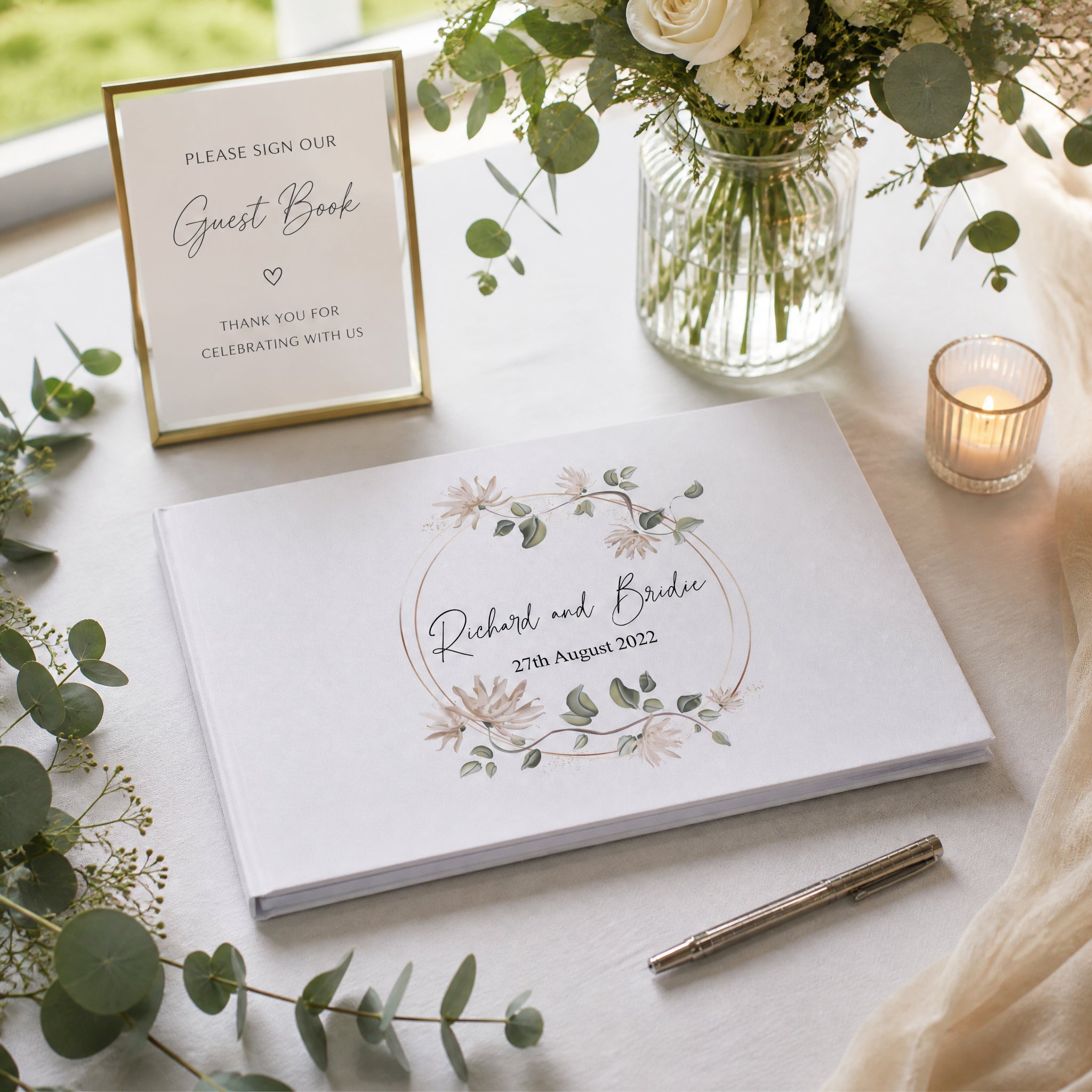 Personalised Wedding Guest Book, Large A4 Linen Cover, Floral Design Guest Book ukgiftstoreonline