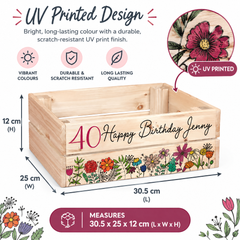 Personalised 40th Birthday Flower Crate Box Gift For Her storage crate ukgiftstoreonline