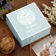 Personalised Baptism Keepsake Box Gift For Boys and Girls With Heart Cross