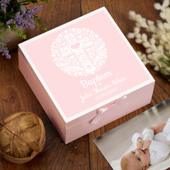 Personalised Baptism Keepsake Box Gift For Boys and Girls With Heart Cross
