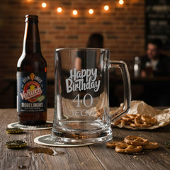 Personalised Engraved Tankard Beer Mug Stein With Happy Birthday Any Age Gift Boxed, 500ml Classic Beer Glass, Any Name personalised beer glasses ukgiftstoreonline 40th Birthday