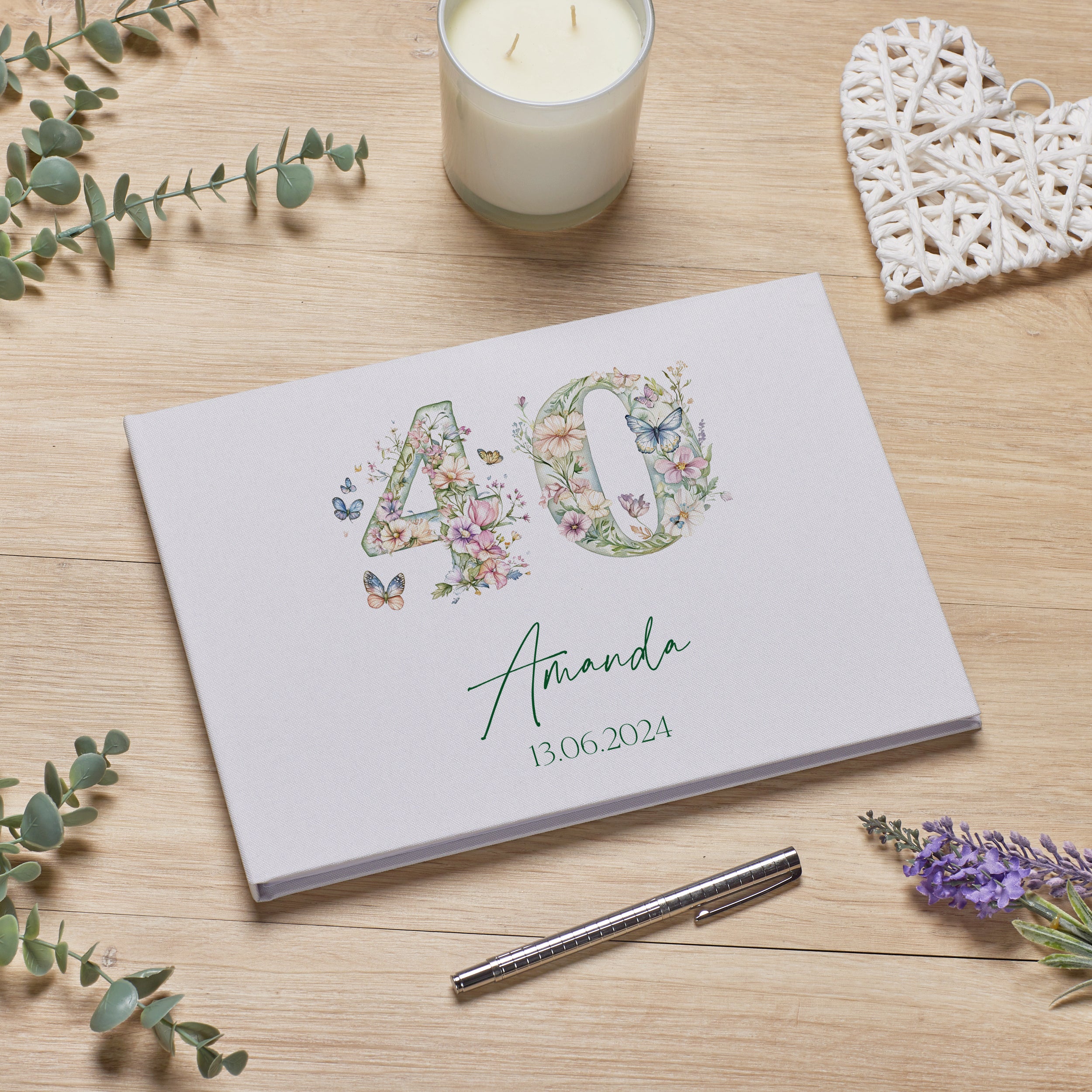 Personalised Luxury Large A4 Birthday Guestbook With Flowers and Butterflies 13th 16th 18th 21st 30th 40th 50th 60th 70th 80th 90th