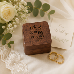 Personalised Wedding Ring Box, Mr & Mrs Walnut Holder For 2 Rings Personalised Wedding Gift ukgiftstoreonline