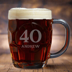Personalised Birthday Any Age Engraved Traditional Dimple Beer Mug Tankard Glass Gift