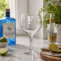 Personalised Beautiful Floral Alphabet Font Gin and Tonic or Cocktail Glass Gift Personalised Gin Glasses ukgiftstoreonline