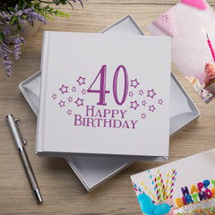 40th Birthday White Photo Album Gift For Her 50 x 6" x 4" Photos