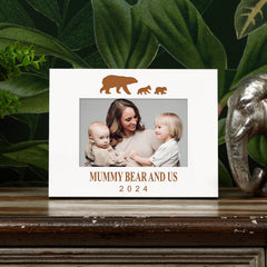 Mummy Bear and Us Personalised White Photo Frame Gift Engraved