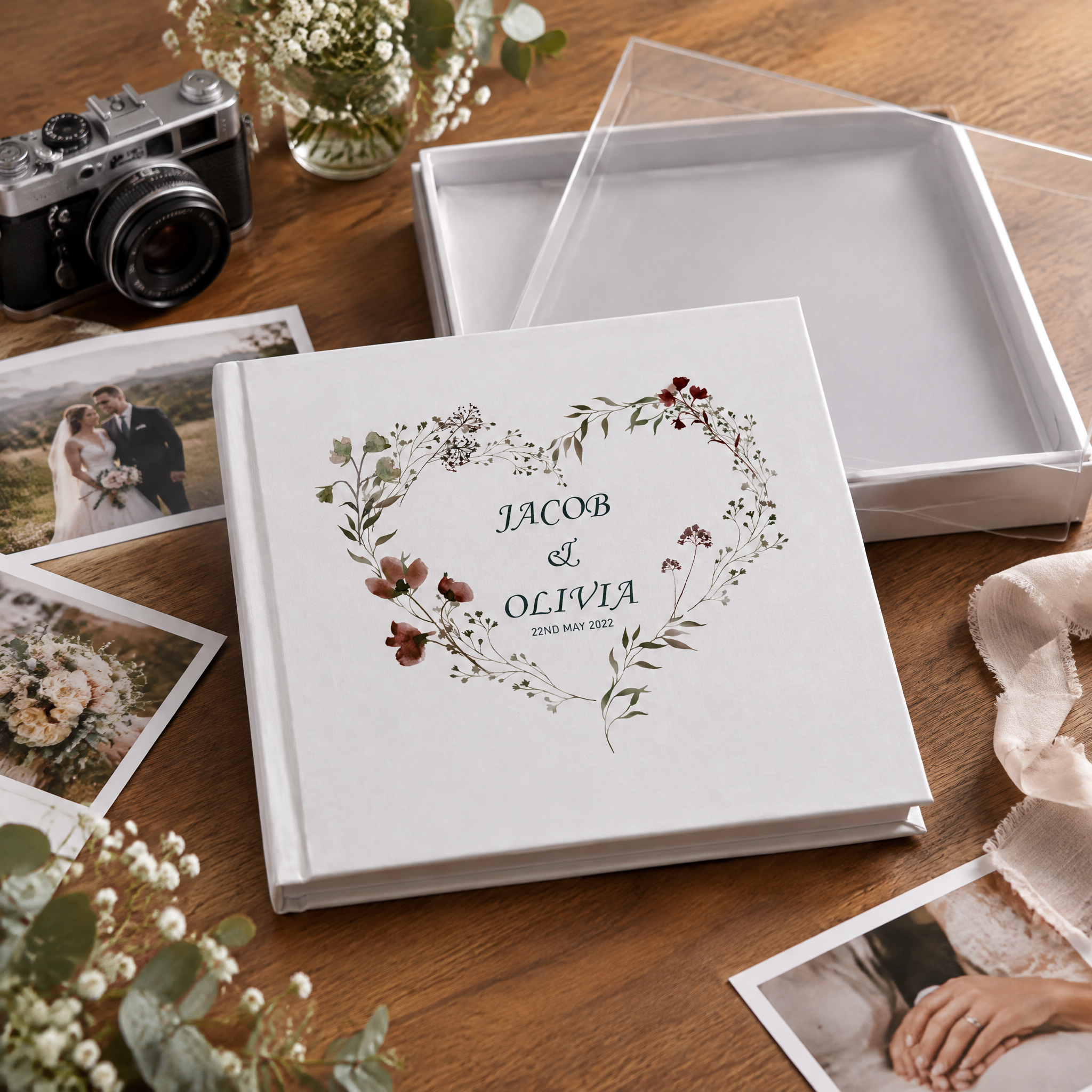 Personalised Wedding Photo Album Gift Watercolour Floral Heart photo album ukgiftstoreonline