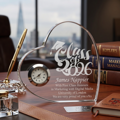 Engraved Personalised Graduation Gift Crystal Glass Clock With Year Personalised Clocks ukgiftstoreonline