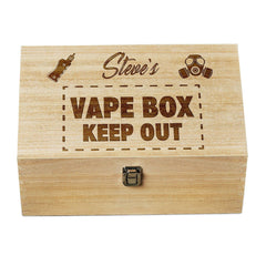 Personalised Vape Box – Large Wooden Storage Box with Clip Closure Gift Keepsake Memory Box Raised Words
