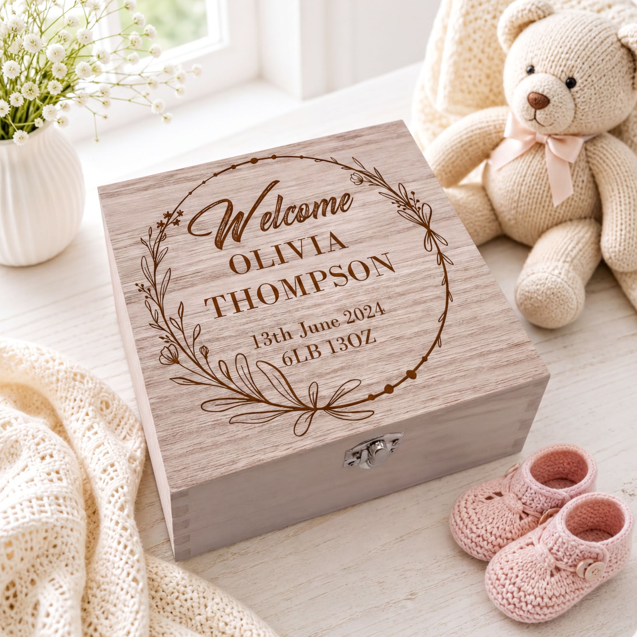 Personalised Wooden Memory Box - Large Hinged Keepsake Chest For Boys & Girls Keepsake Memory Box ukgiftstoreonline