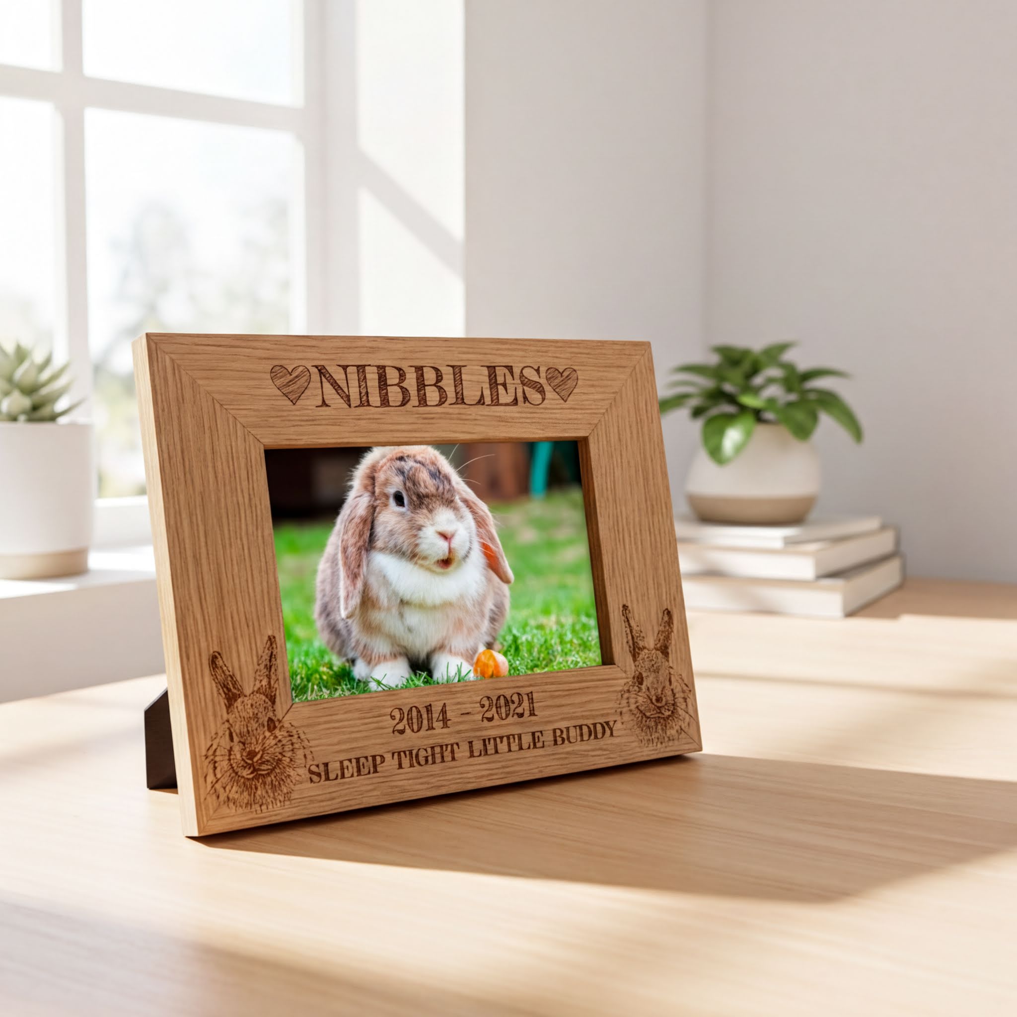 Personalised Rabbit Remembrance Memorial Engraved Wooden Photo Frame gift personalised photo frames ukgiftstoreonline